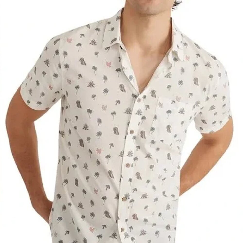 Marine Layer Short Sleeve Button Down Mushroom & Palm Tree Print (Medium)